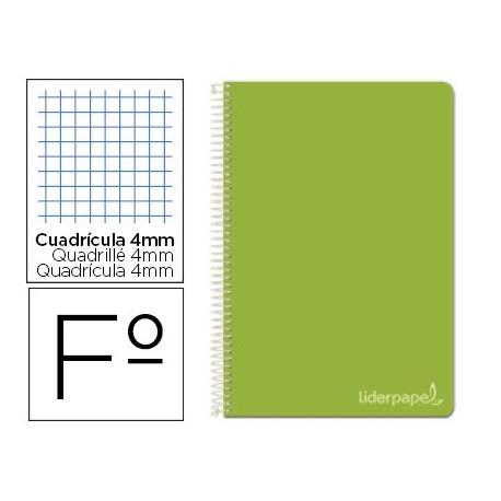 Cuaderno espiral liderpapel folio witty tapa dura 80h 75gr cuadro 4mm con margen color verde (Pack de 5 uds.)