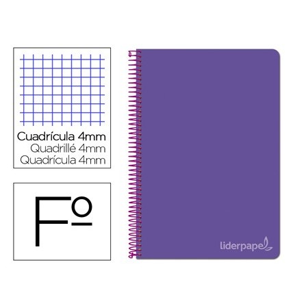 Cuaderno espiral liderpapel folio witty tapa dura 80h 75gr cuadro 4mm con margen color violeta (Pack de 5 uds.)