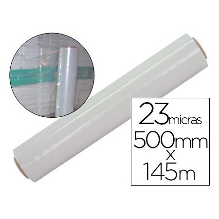 Film extensible manual bobina -ancho 500 mm. -largo 145 mt espesor 23 micras transparente