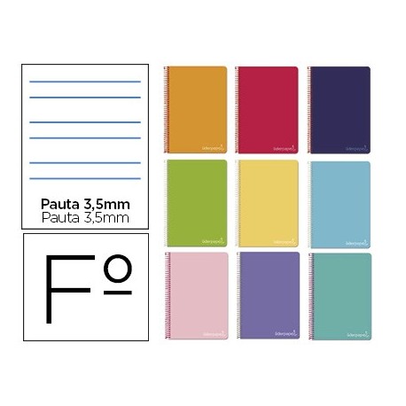 Cuaderno espiral liderpapel folio witty tapa dura 80h 75gr pauta 3,5mm con margen colores surtidos