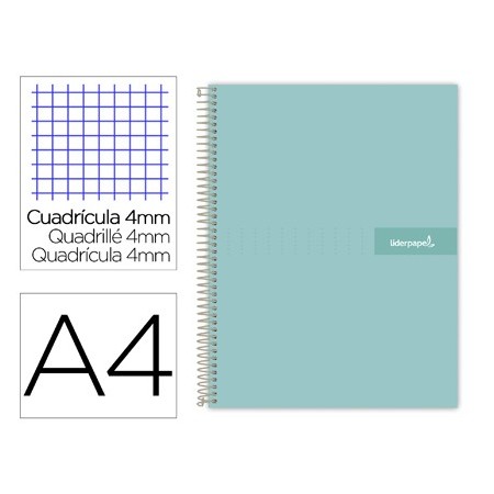 Cuaderno espiral liderpapel a4 crafty tapa forrada 80h 90 gr cuadro 4mm con margen color turquesa
