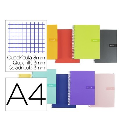 Cuaderno espiral liderpapel a4 crafty tapa forrada 80h 90 gr cuadro 3 mm con margen colores surtidos