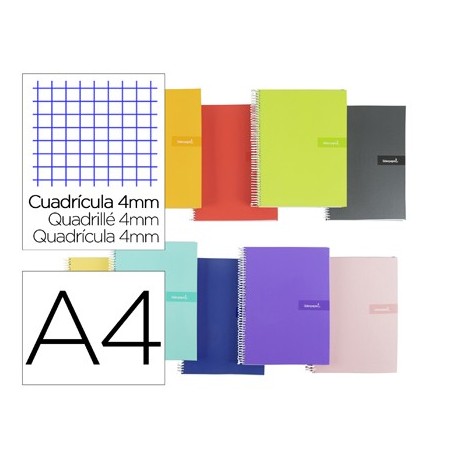 Cuaderno espiral liderpapel a4 crafty tapa forrada 80h 90 gr cuadro 4 mm con margen colores surtidos (Pack de 5 uds.)