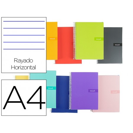 Cuaderno espiral liderpapel a4 crafty tapa forrada 80h 90 gr rayado horizontal con margen colores surtidos (Pack de 5 uds.)