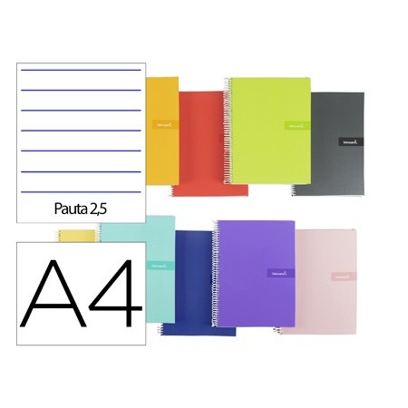 Cuaderno espiral liderpapel a4 crafty tapa forrada 80h 90 gr pauta estrecha 2,5mm con margen colores surtidos (Pack de 5 uds.)