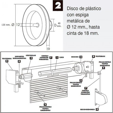 Disco Persiana Plastico Espiga Metal 120x40 mm. Cinta 18 mm.