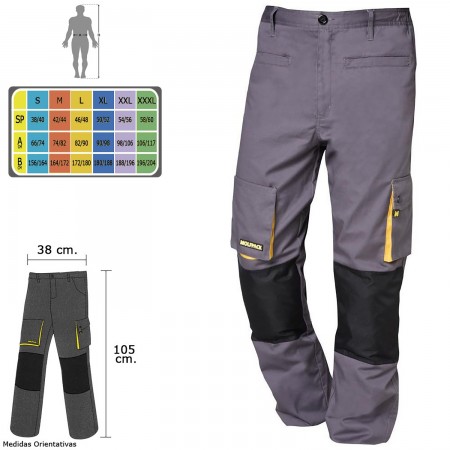 Pantalones Largos DeTrabajo, Multibolsillos, Resistentes, Rodilla Reforzada, Gris/Amarillo Talla 38/40 S
