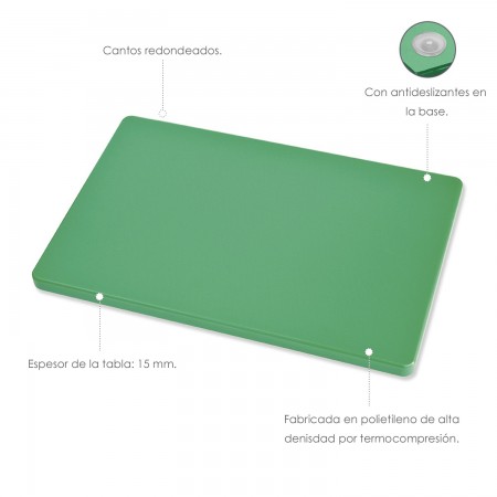 Tabla Cortar Polietileno 35x25x1,5 cm.  Color Verde