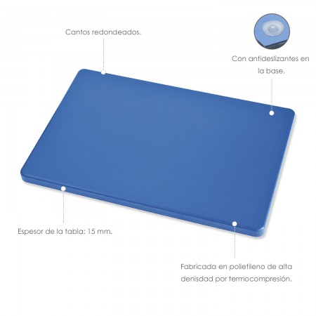 Tabla Cortar Polietileno 35x25x1,5 cm.  Color Azul