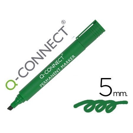 Rotulador q-connect marcador permanente verde punta biselada 5.0 mm (Pack de 10 uds.)