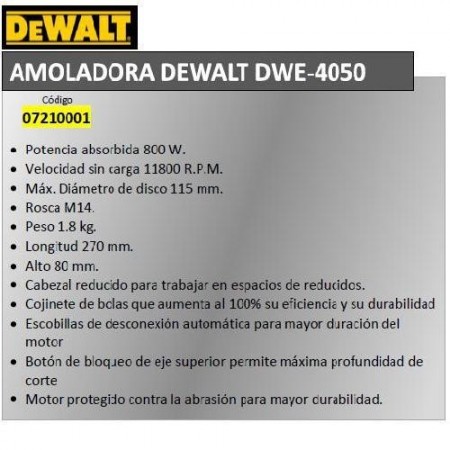 Amoladora Dewalt 800 W.     DWE 4056 QS